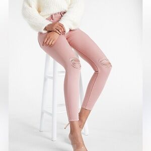 Express MID RISE EXTRA SUPERSOFT MAUVE RIPPED SKINNY JEANS